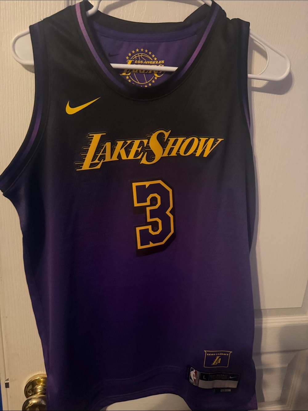 Nike Los Angeles LakeShow Purple and Black Basketball Jersey #3